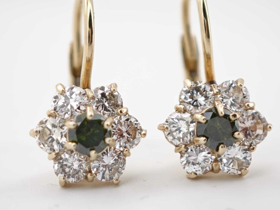 Cercei 14k diamante naturale albe si verzi 1.8ct