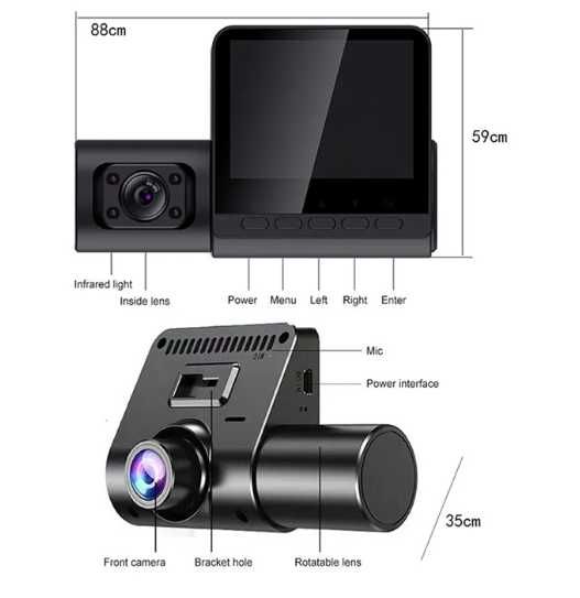 Camera DVR Frontala + interior + spate Full HD de 4"