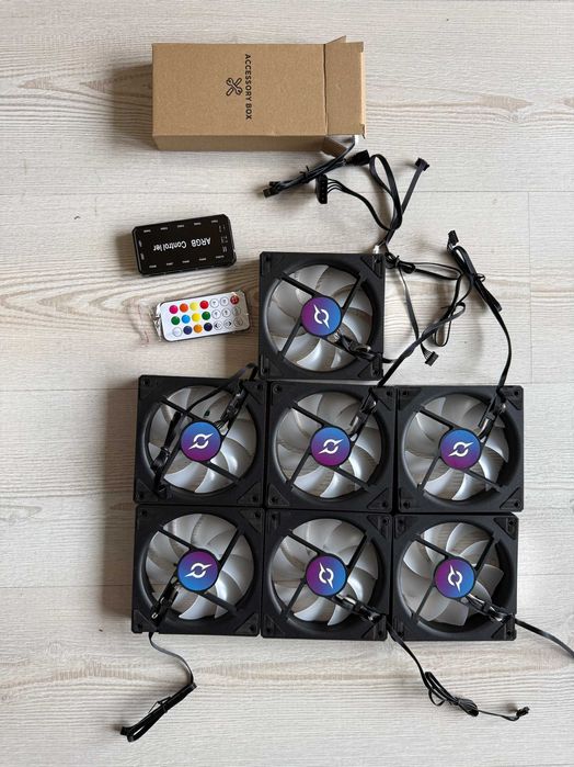 Kit 7 ventilatoare NOU Aqirys A-RGB + Telecomanda + hub