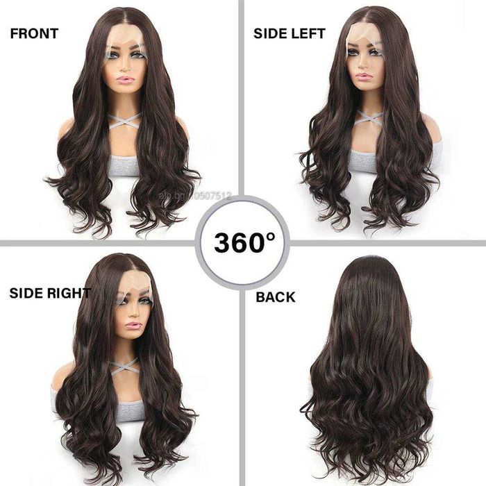 13×4 лейс перука - 75 см едри вълни, тъмно кафява, премиум синтетика