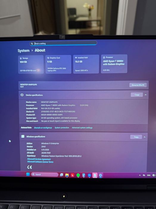 Lenovo legion 5 pro / gtx 3060/ 16 ram / amd ryzen 7 5800h