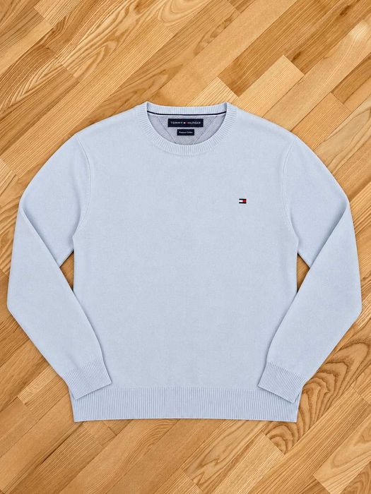 Pulover Tommy Hilfiger bărbați din bumbac Premium Cotton, albastru deschis, Mărimea XL