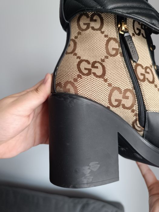 Оригинални дамски боти Gucci Jumbo GG Canvas Leather Boots