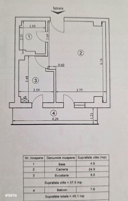 Apartament cu o camera, etaj 3, 45mp, 102.000 euro