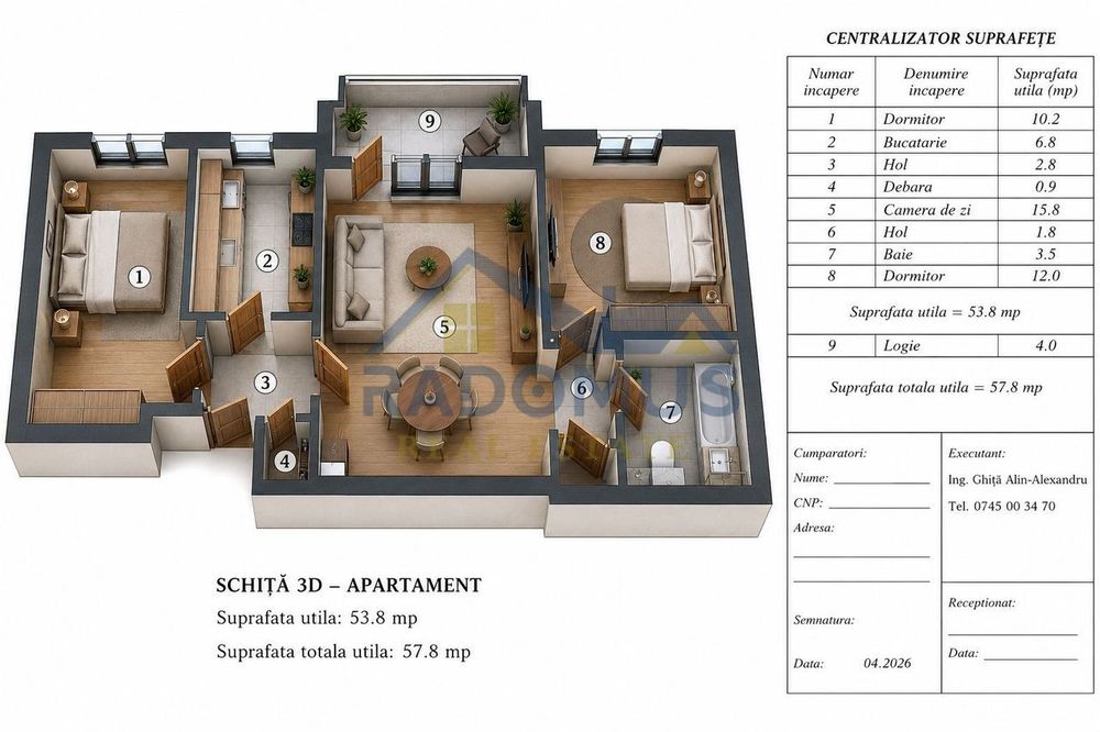 Apartament 3 camere – Șoseaua Nordului nr. 11 | 58 mp utili - Etaj 2/4