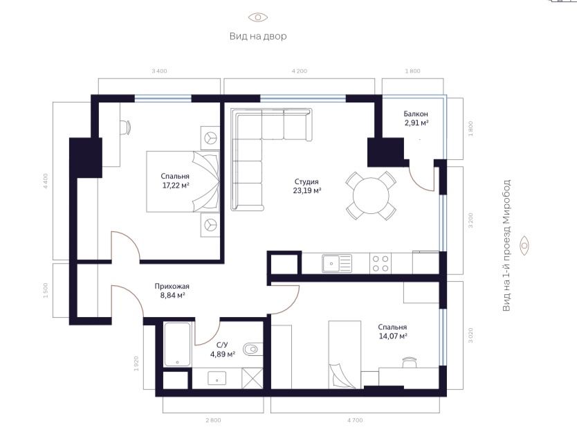 Modera Towers 3-к Квартирта 71м2 Яккасарайский Район, Шота Руставели