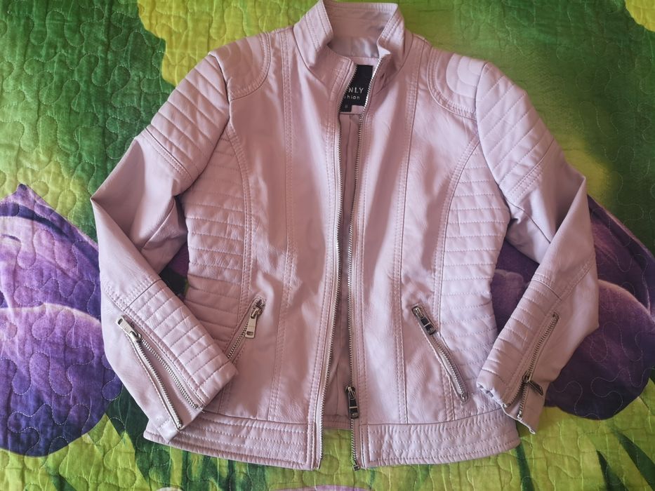 Детско лилаво кожено яке и шушляково 7-8 г. пролет-есен