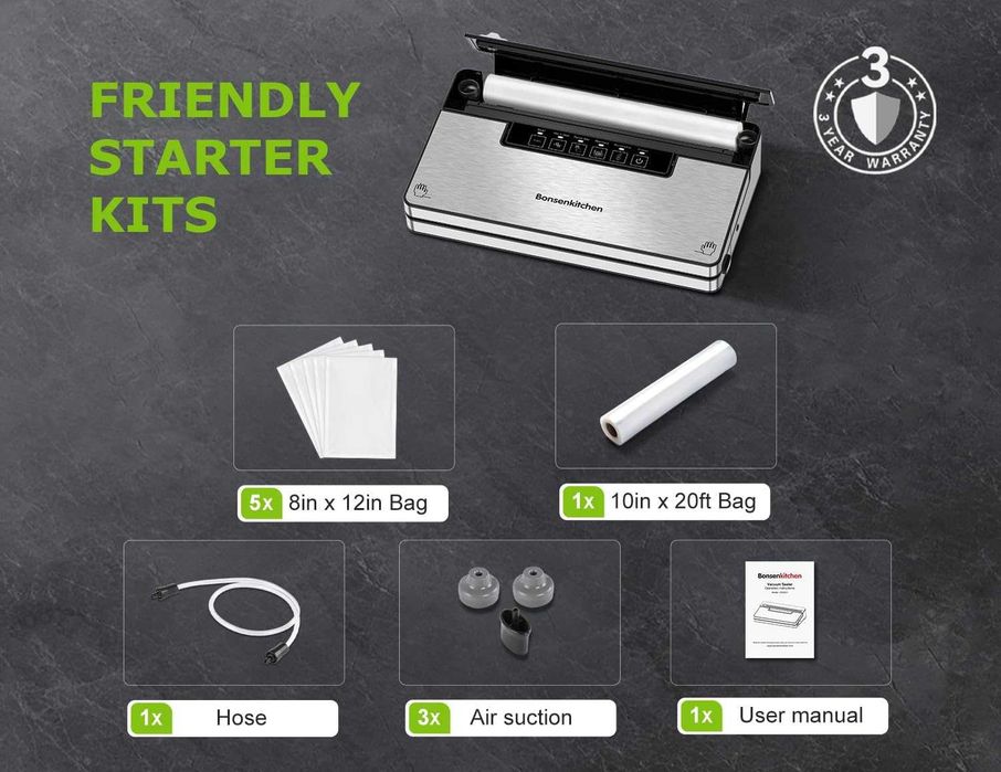 Aparat Vidat Bonsenkitchen 5 Moduri Cutter Inclus Vacuum Sealer 8L/min