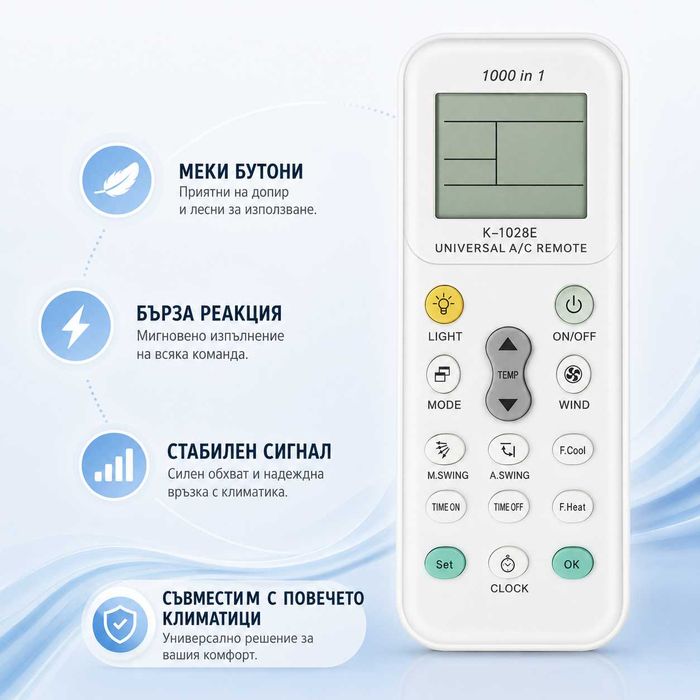 Универсално дистанционно за климатик или телевизор  (LCD/LED/Smart TV) – съвместимо с много модели