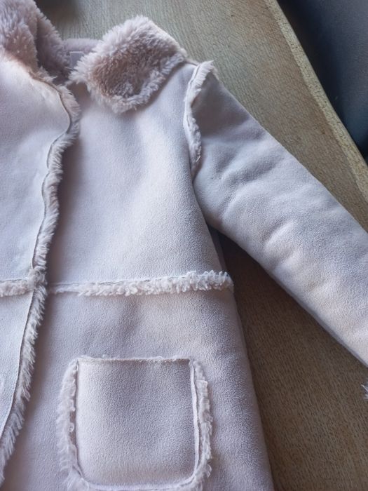 Детско велурено пухено розово яке размер 86