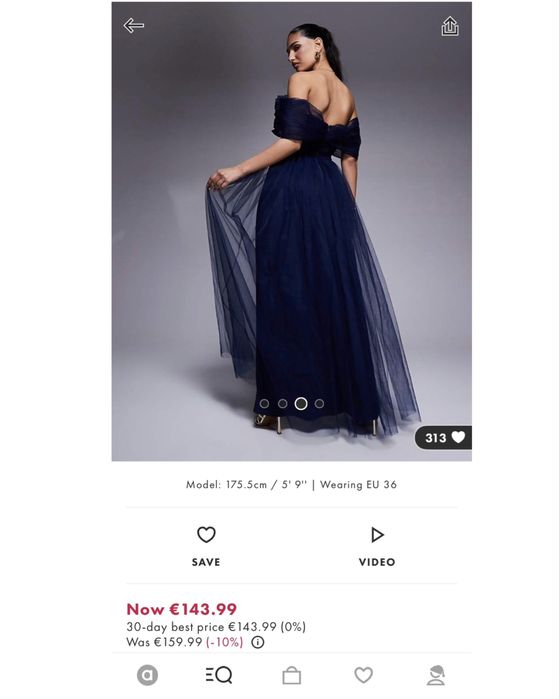 Тъмно синя рокля LACE&BEADS ASOS  тюл паднали рамене  ххс хс размер