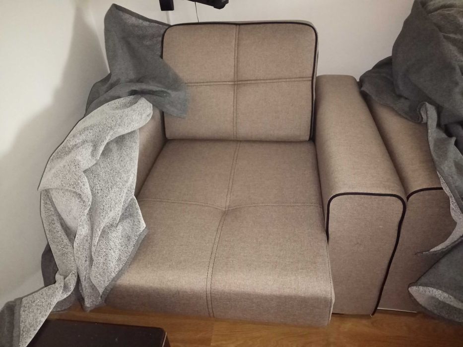 Canapea dual extensibila + fotolii cu sertar, panza, optional huse