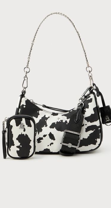 Steve Madden – дамска чанта с портмоне, черно-бял принт