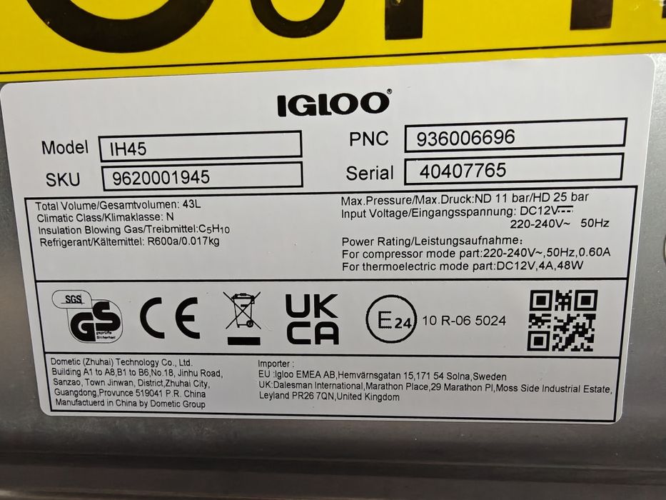 Igloo IH45 12/230V, 43 Л Гаранция Хладилна кутия с Компресор, Преносим Хладилник