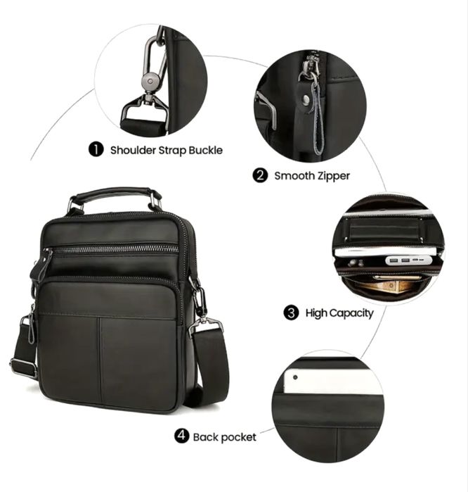 Мъжка месинджър кожена чанта/Черна и Кафява естест. кожа -10%Промоция!