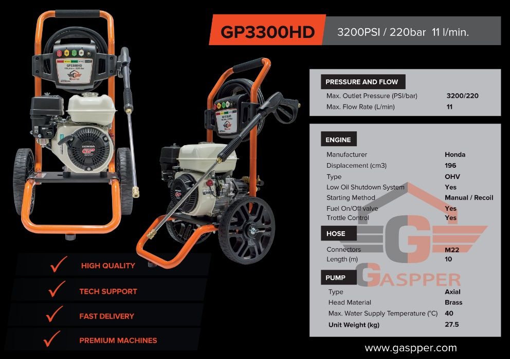 Spălător presiune GASPPER HONDA200Bar motor benzina vap karcher