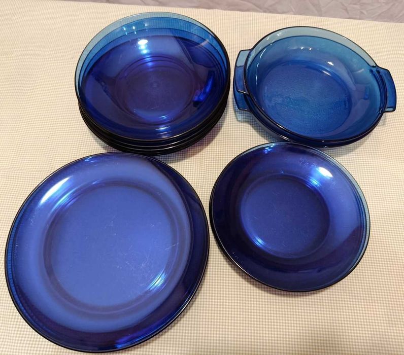 Стъклен сервиз за хранене, устойчив на удър в синьо SM BRAZIL