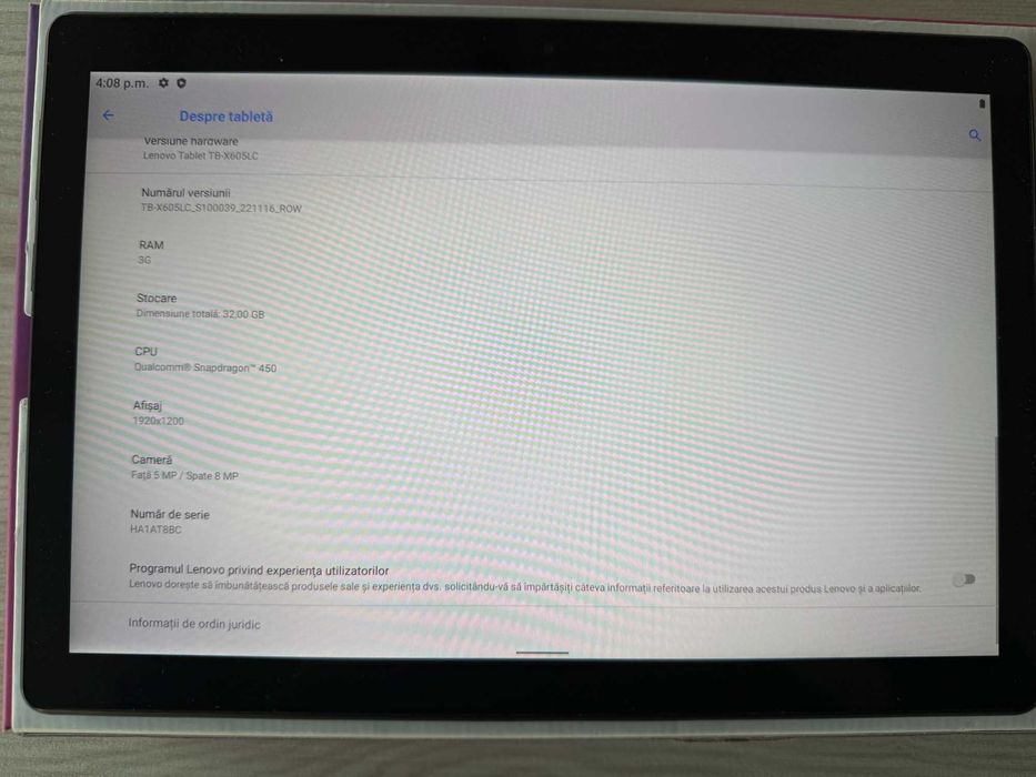 Tabletă Lenovo TAB M10, FHD Rel, Slate Black 3 Gb RAM + 32 Gb HDD
