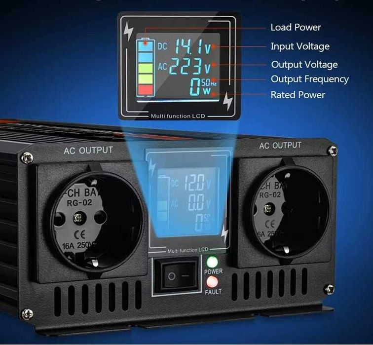 Invertor Moexsiac, sinus pur, 5000W, 12V sau 24V  220V, dubla priza EU