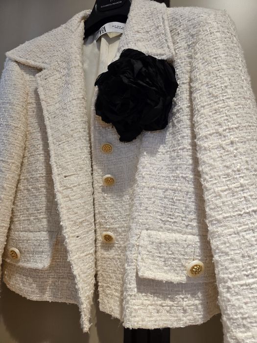 Zara White Tweed Jacket