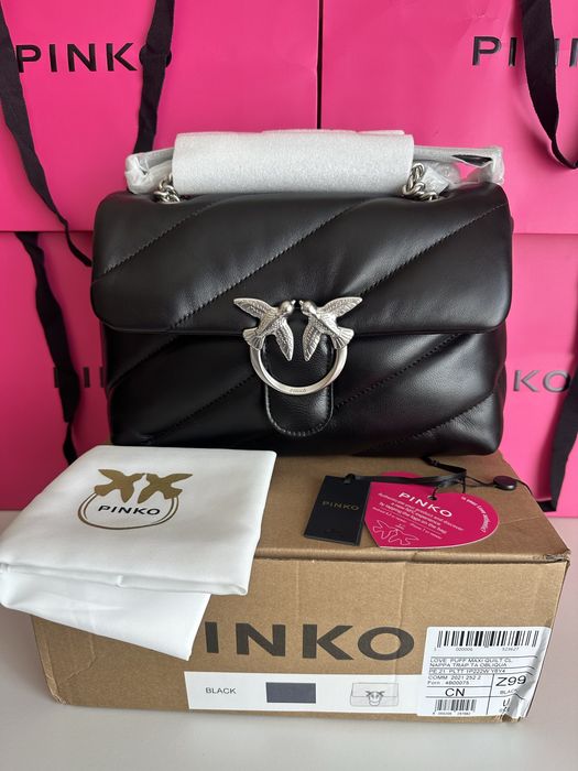 Чисто нова чанта PINKO Love Classic Puff черен цвят със сребристи елементи