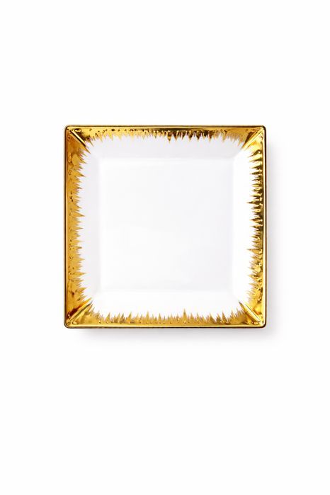 Set farfurii ceramica 18 piese, serviciu masa 6 persoane, alb cu auriu, model Luxury, design elegant, premium