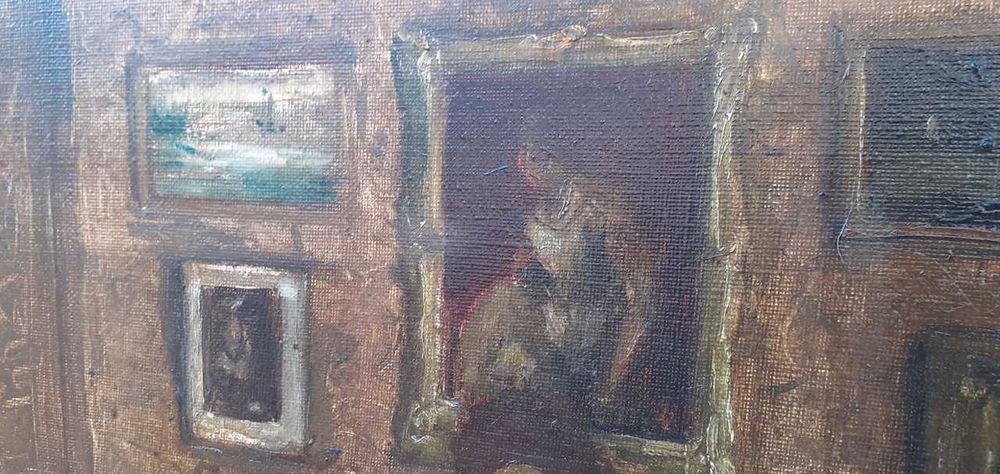 Tablou vechi - interior stil baroc - semnat