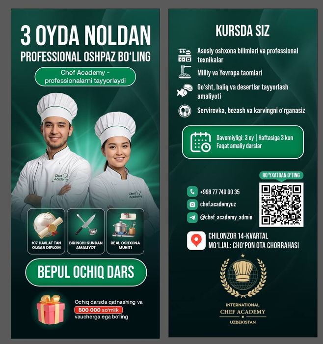 Noldan professional oshpaz bo’ling va biz bilan kasb egasi bo’ling