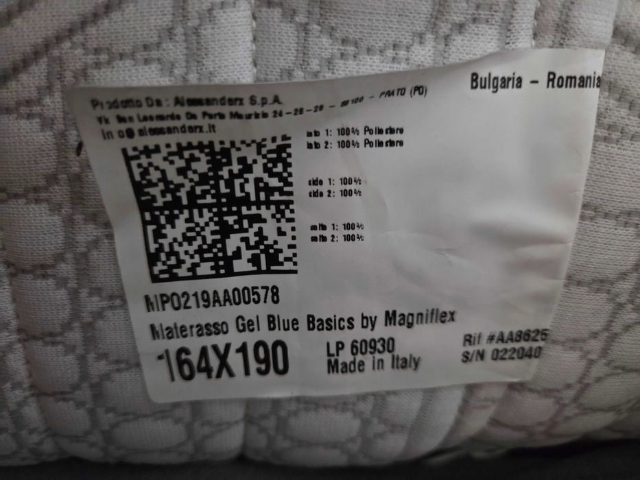 Продавам матрак magniflex gel blue 164/190 + подматрачна рамка