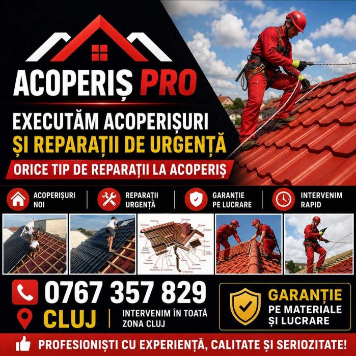 Renovări acoperișuri, Montaj tablă, Reparații infiltrații, Șarpante, Dulgherie, Hidroizolații