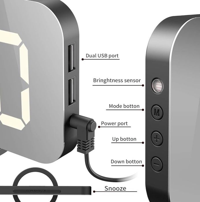 EXTSUD Ceas deșteptător digital cu afișaj în oglindă