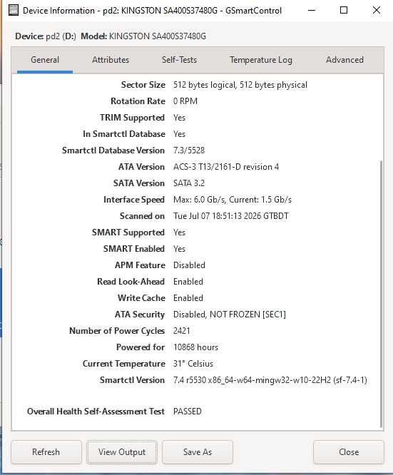 SSD Kingston A400, 480GB, 2.5", SATA III