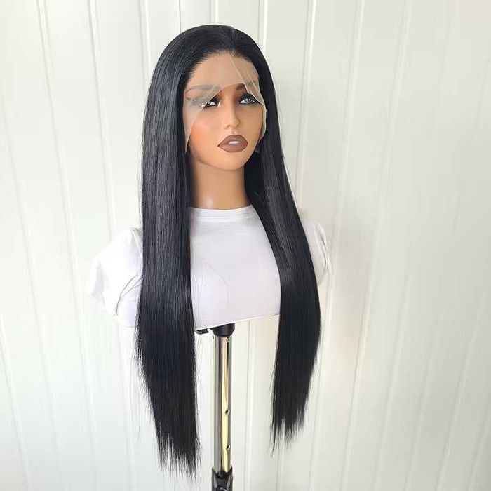 70 см Черна права перука с дантелена зона 13x4 Lace Front