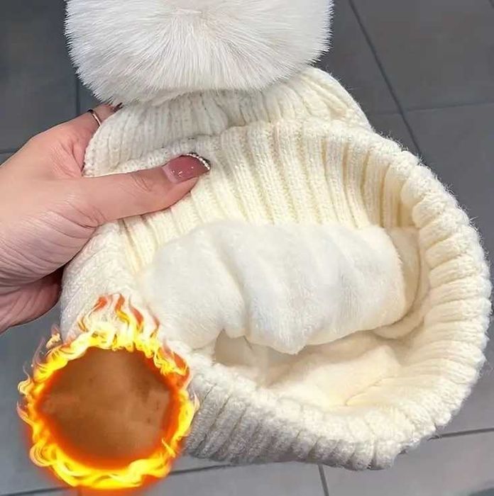 Нова зимна дамска шапка с пух, в три цвята