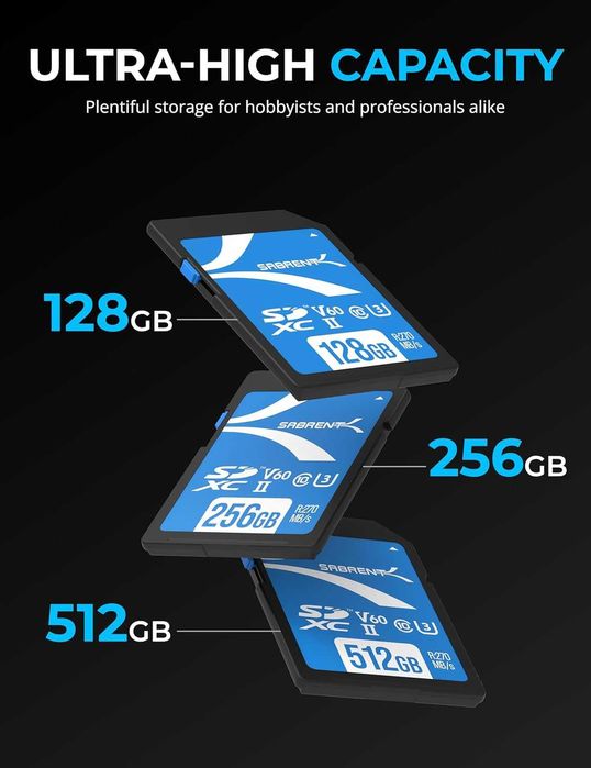 Флешка V60 SD UHS-II 128GB R270MB/s W170MB, V60 U3 256 гб