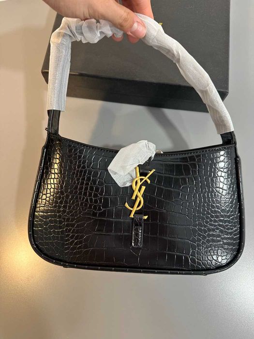 Geanta YSL Yves Saint Laurent hobo neagra croco cu praf si bon