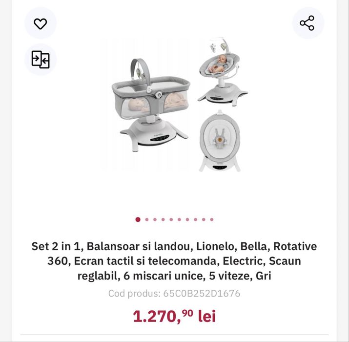 Balansoar şi landou Lionello, Bella, Ecran tactil si telecomanda