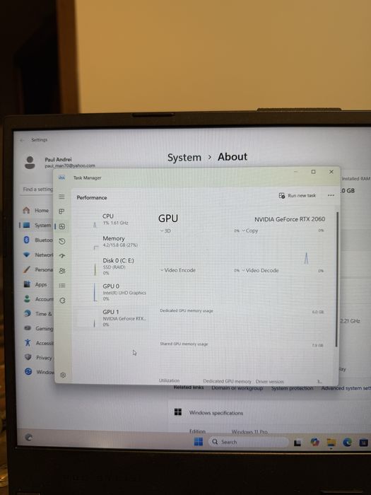 Laptop Gaming, i7-108750H Rtx 2060 6GB, 16Gb ram 144hz