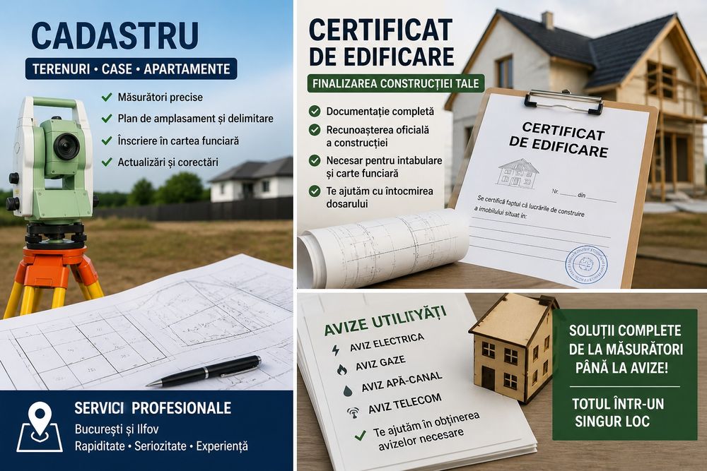 Certificat de edificare + Cadastru + Intabulare | Case construite | București