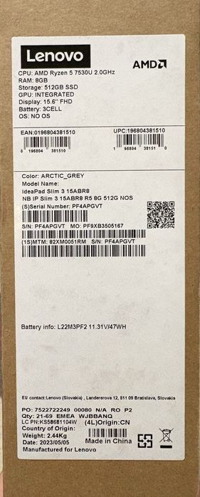 Laptop Lenovo IdeaPad Slim 3 15ABR8 Office 15.6