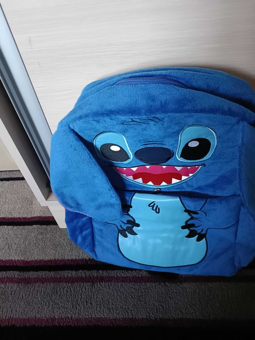 Синя раница Стич плюш
