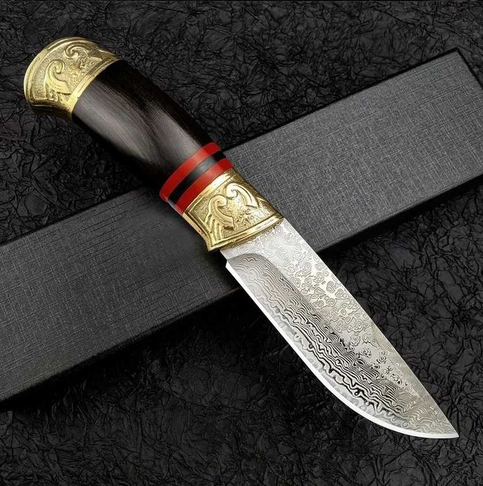 Cutit Damasc Mongol Blade, teaca piele prelucrata manual