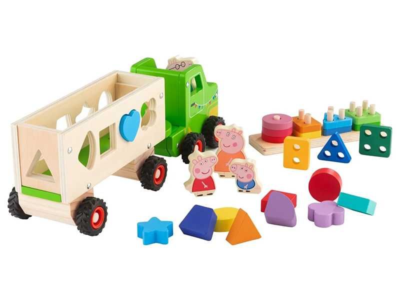 НОВИ! Дървен камион с форми Peppa Pig Прасето Пепа голям 35см
