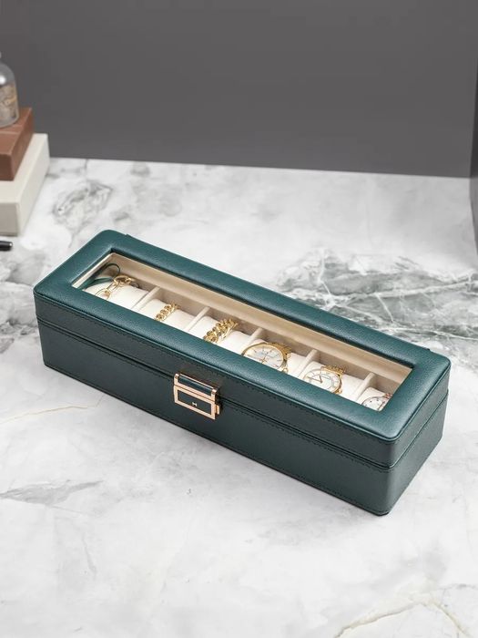 Шкатулка для часов и украшение 6 слотов, зеленая