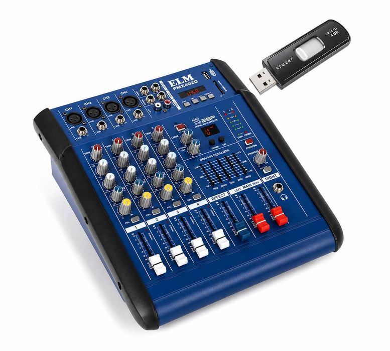 Mixer audio activ 2 X 350W 4 canale PMX402D Amplificat USB Bluetooth 16 efecte digitale DSP Egalizator