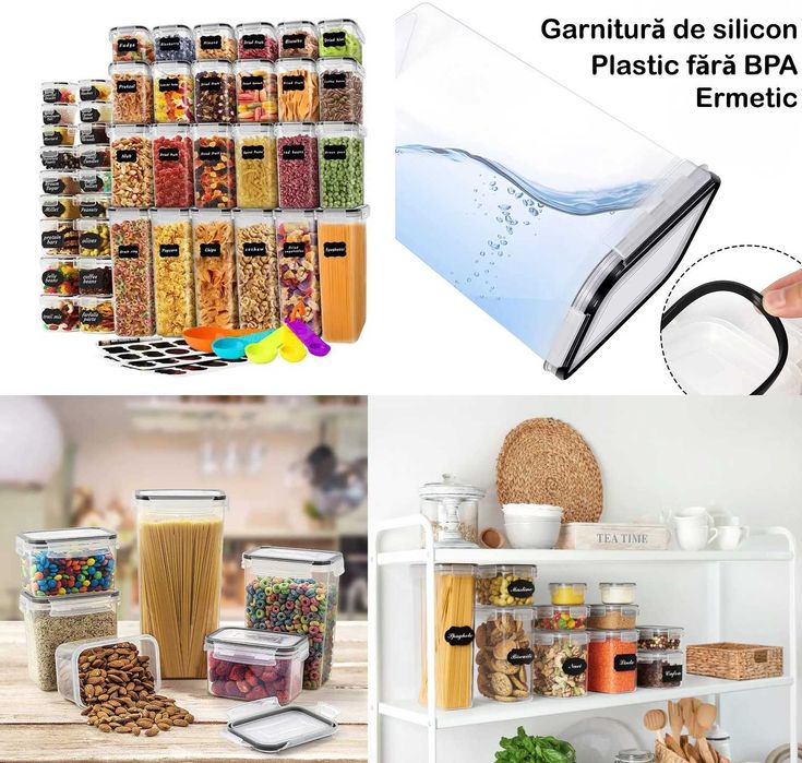 Vând set complet de accesorii de bucătărie noi, sigilate (caserole, borcane sticlă cu bambus, râșnițe inox, forme brioșe silicon, metru perete