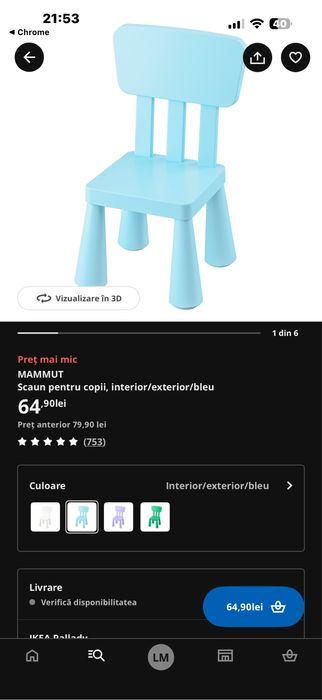 Masa rotunda cu 2 scaune  IKEA
