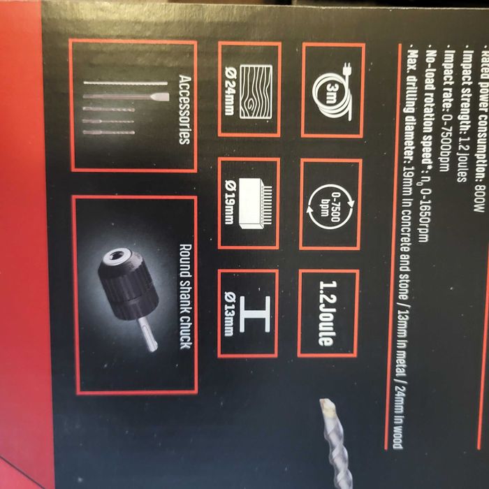 Нов Перфоратор Къртач Parkside 800W с Куфар и аксесоари