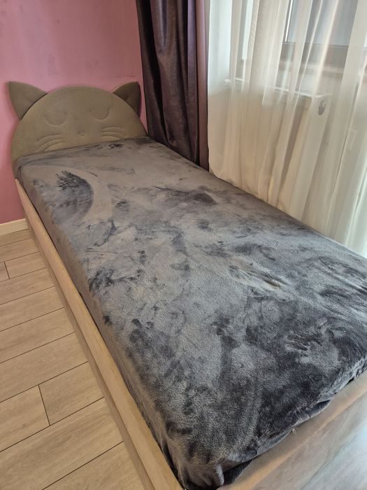 Pat copil 90x200 Pisica cu spatiu depozitare.