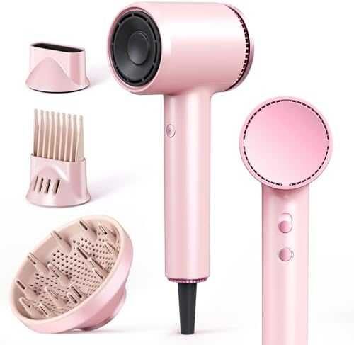 Нов Компактен йонен сешоар 1600W дифузер 2 скорости розов за коса жени бързо сушене